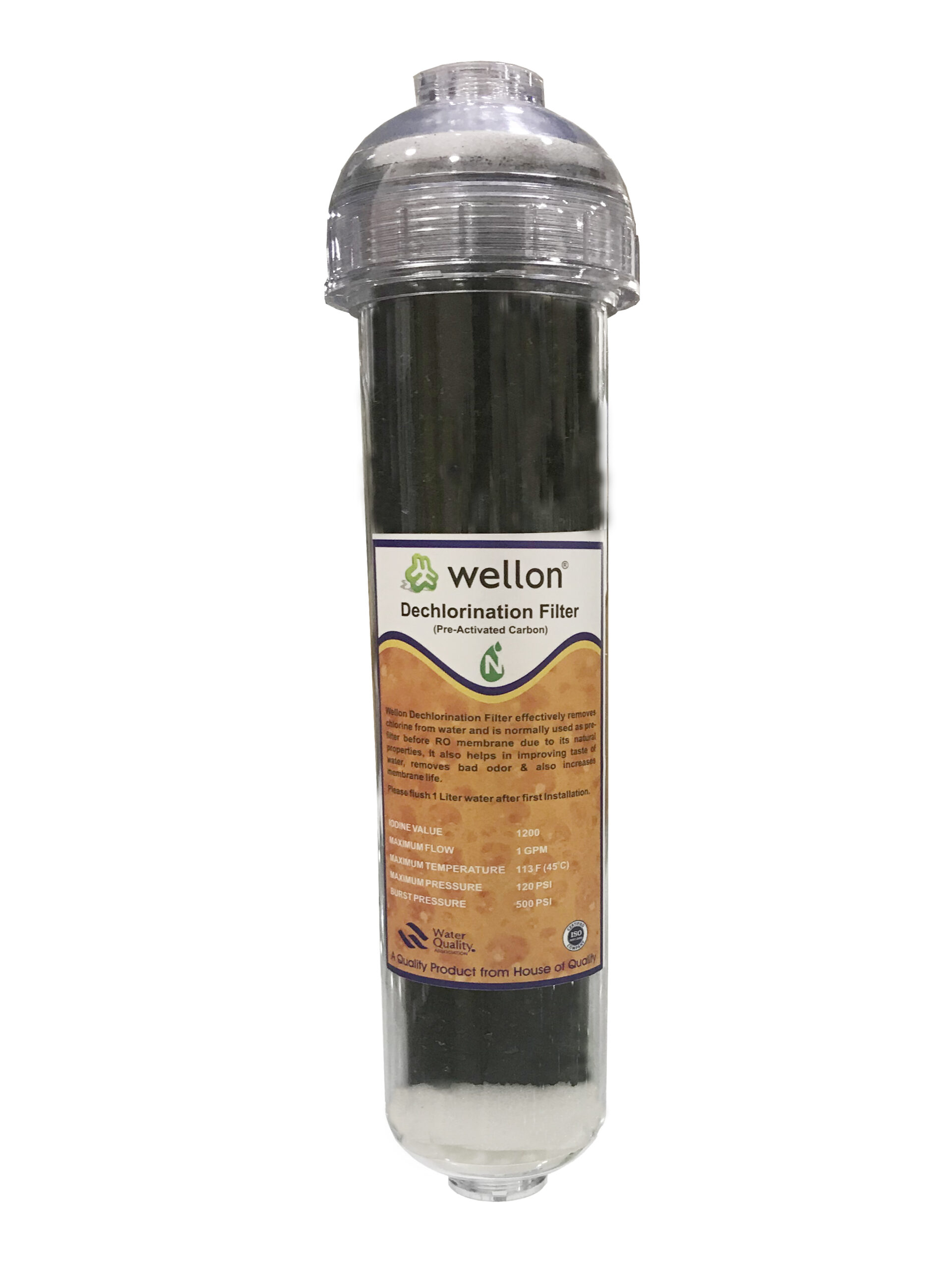 WELLON High Quality 13 INCH Dechlorination Filter Granular Activated Carbon for Chlorine Removal, Taste Changer and Odor Reduction with NSF Certified Carbon