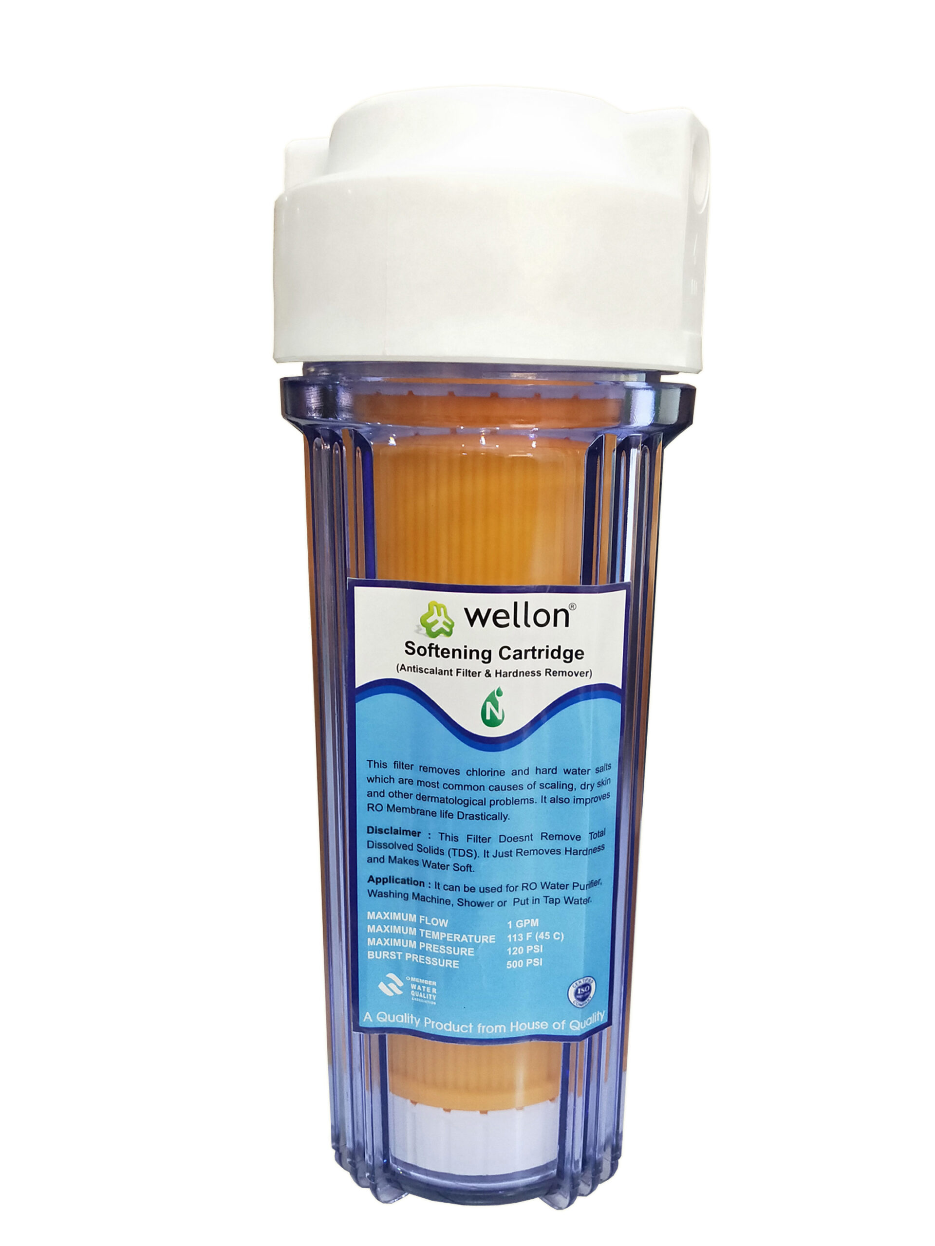WELLON 10 Inch Water softening cartridge Clear Housing