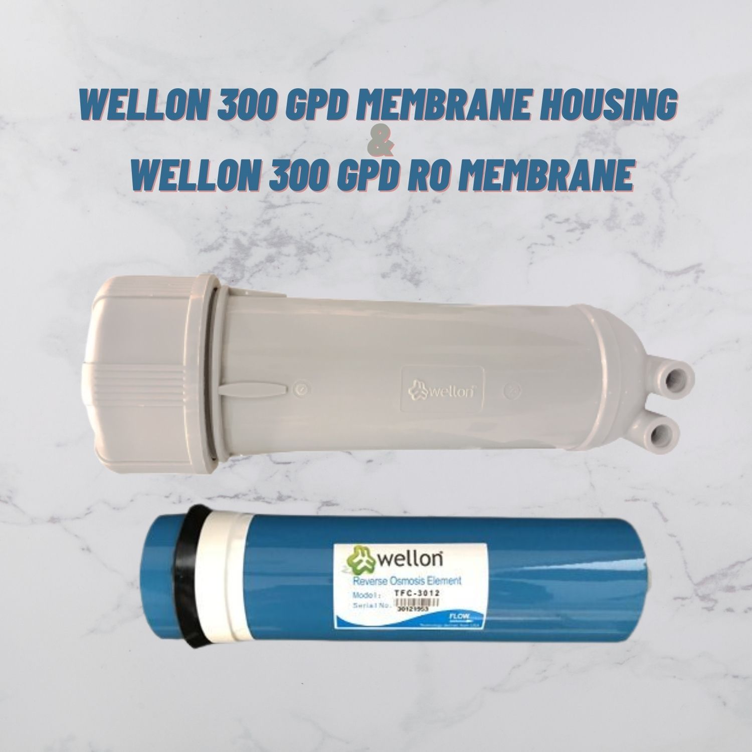 WELLON 300 GPD Membrane (Works Till 4000 TDS) + WELLON 300 GPD Membrane Housing with Elbow Connectors