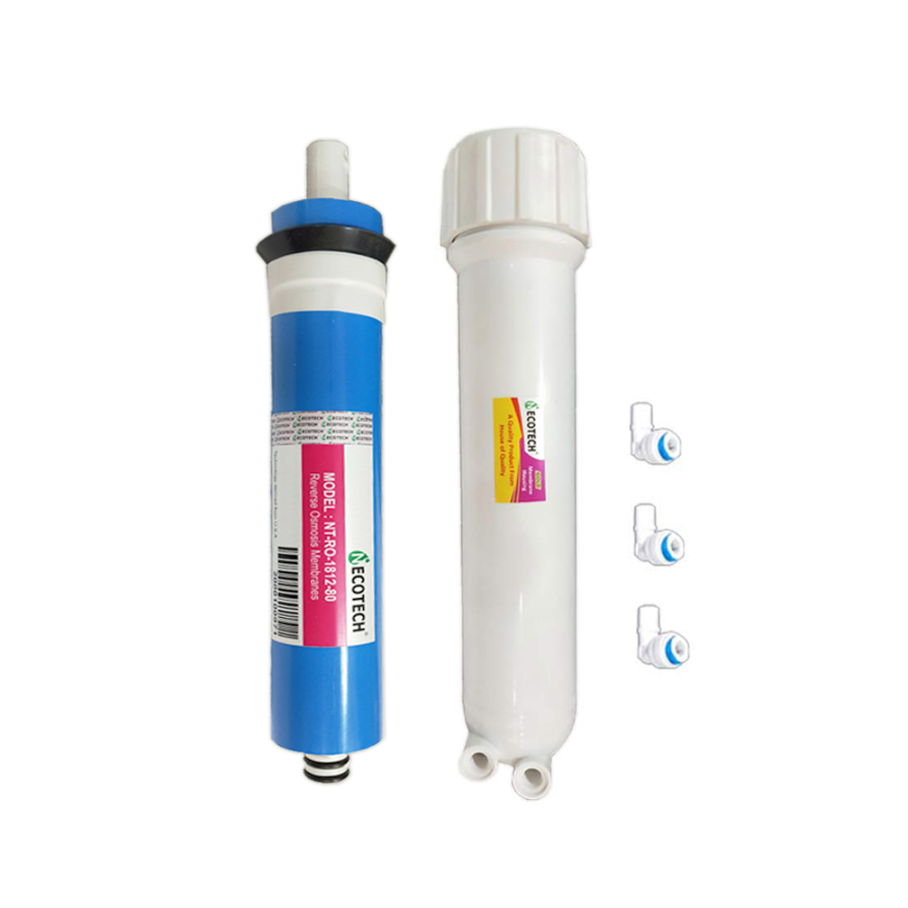 NECOTECH 80 GPD Membrane (Works Till 2000 TDS) + NECOTECH Membrane Housing with Connecting Elbows
