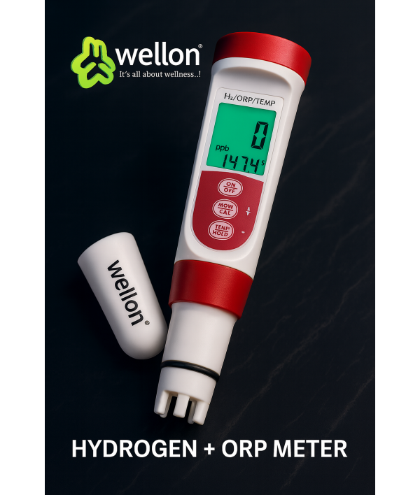 Wellon Hydrogen + ORP Meter – Digital 3-in-1 Water Quality Tester for Hydrogen (H₂ in ppb), ORP & Temperature