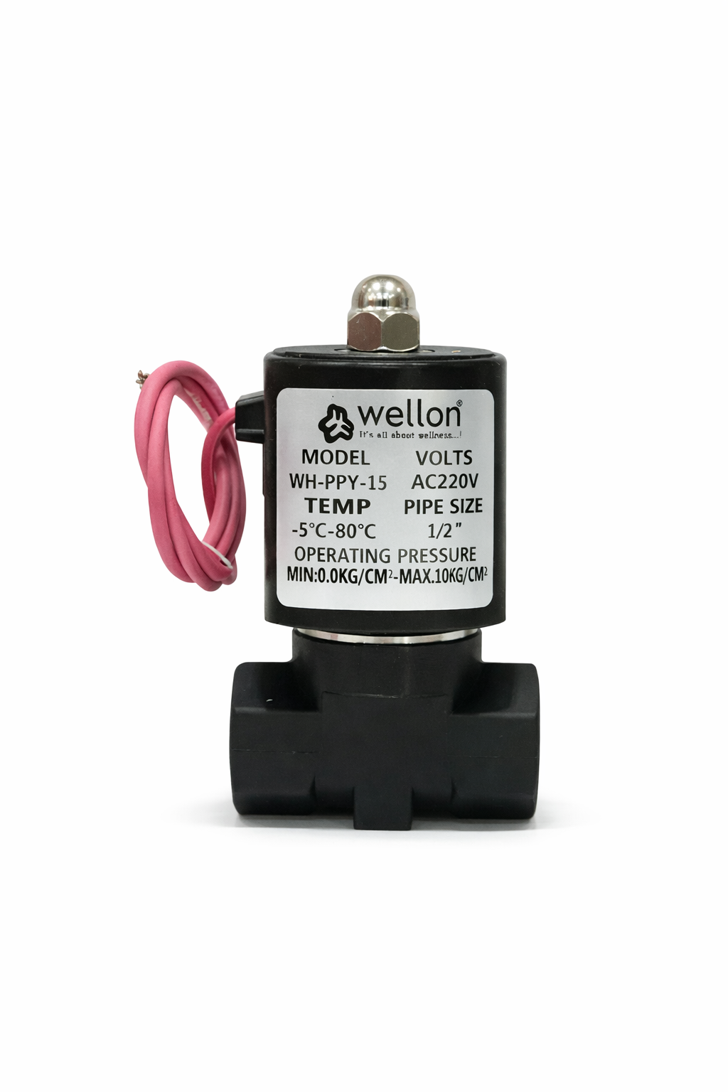 Wellon SV 220V 1/2 inch Plastic Solenoid Valve – Normally Closed (NC), AC 220V